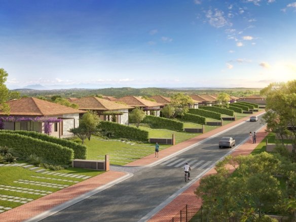 Vista do alto da rua da Frente Estrada do Toriba Sudoeste, com as casas térreas e os jardins de um lado (imagem ilustrativa)
